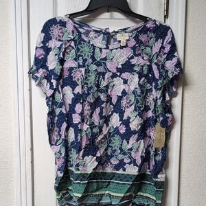 St. John's Bay Floral Blouse - Navy and Lavender